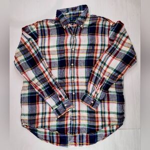 Ralph Lauren Polo Mens Shirt Plaid 100% Linen Size XL Long Sleeve Button Up Pony